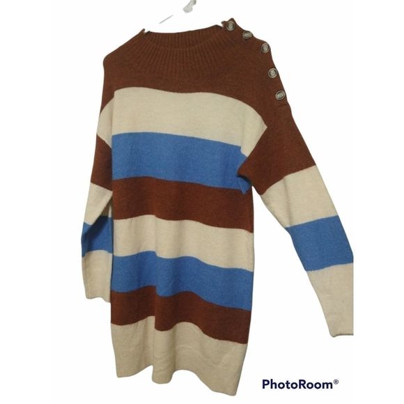 Altar'd State Women's Striped Mock Collar Sweater Dress Size S - Picture 2 of 11